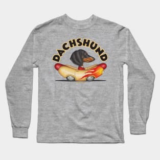 Classic car with Doxie Dog on Black Dachshund in Flamed Wiener Mobile tee Long Sleeve T-Shirt